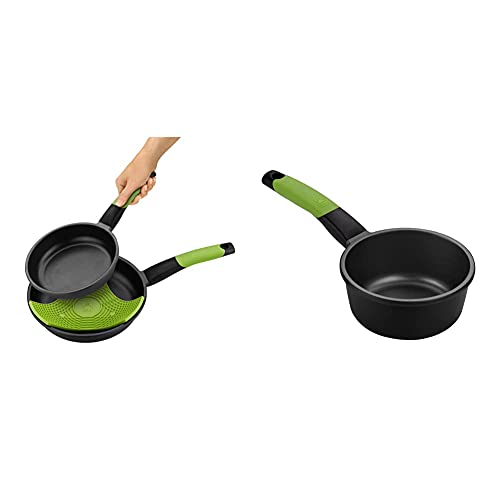 BRA Prior Juego De 2 Sartenes De Aluminio + 1 Tapa Protectora, 20 Y 24 Cm + Prior Cazo, 16 Cm, Aluminio Fundido Con Antiadherente Teflon Classic