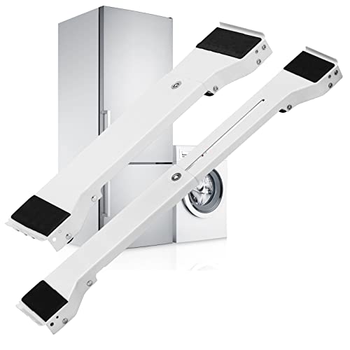 Base Lavadora con Ruedas Más Anchas, Base Muebles Ajustable con Freno, Soporte Móvil para Lavadora, Secadora, Refrigerador, Carga 300 kg, 50 a 71cm (Blanco)