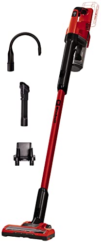 Einhell Aspirador de polvo de mango con batería, 18 V, aspirador de polvo con batería sin bolsa, recipiente colector de 0.6 L, tecnología de ciclón, sistema de filtro triple, Color Rojo/Negro