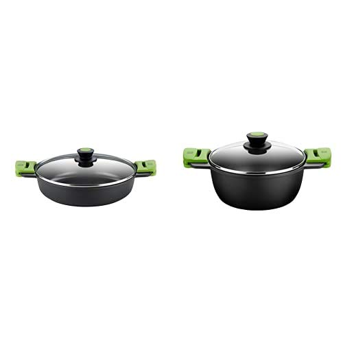 BRA Prior Cacerola Baja con Tapa de Cristal y Asas de Silicona, Apta para Todo Tipo de cocinas incluida inducción y Horno, 24 cm + Prior Cacerola Alta con Tapa de Cristal y Asas de Silicona, 24 cm
