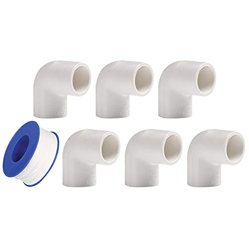 YOFASEN Kit de Accesorios de Tubo PVC de Plomería de 6 Piezas, 3 tamaños - Conectores de Codo de 90 Grados para Tubería de Agua - Conector de Tubería de + Cinta de plomería