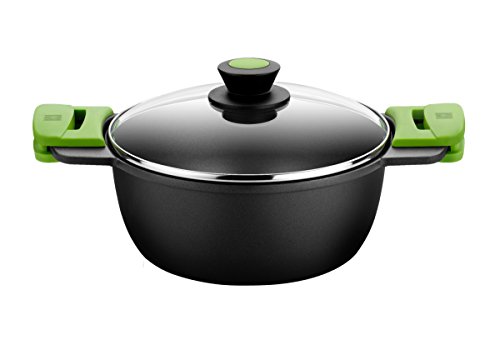 BRA PRIOR Cacerola alta con tapa de cristal y asas de silicona, 24 cm, Color Negro