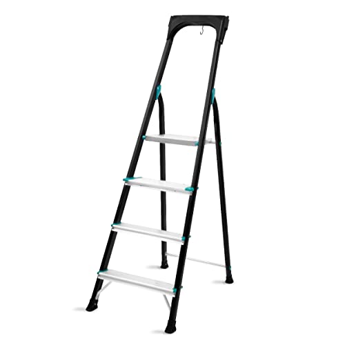 VONROC Escalera doméstica PRO - Escalera plegable de aluminio - 4 peldaños antideslizante - Capacidad máx. 150kg