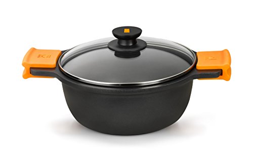 BRA Efficient - Cacerola alta con tapa de cristal y asas de silicona extraíbles, 28 cm, apta para todo tipo de cocinas incluida inducción y horno, Color Negro