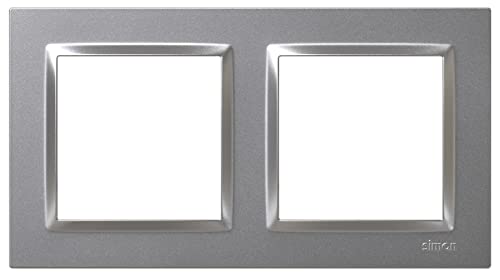 SIMON - Marco Interruptor de Pared, 2 Elementos, Compatible con Mecanismos Simon 10, Apto para Interiores, Fácil de Montar, Compatible con Pulsador, Conmutador y Enchufe Schuko, Color Aluminio