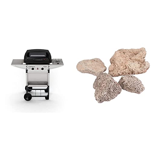 Campingaz Expert Deluxe Barbacoa gas piedra volcanica, parrilla gas con dos quemadores compactos y quemador lateral + Piedras lava, 3 kg