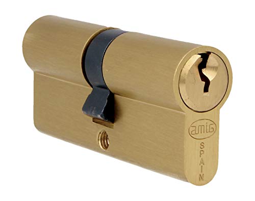 Amig - Cilindro de seguridad | Cerradura para puertas | Leva de 15 mm | Incluye 3 llaves | Latón mate | Medidas: 54 (27-27 mm)