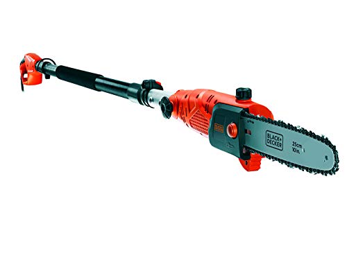 Black+Decker PS7525-QS - Motosierra telescópica (pértiga), 800 W, 25 cm de longitud de espada, 2,7 m de longitud, 11 m/s, velocidad de cadena de 11 m/s, cabezal giratorio, Color Negro / Naranja