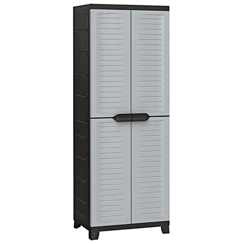Hogotin Armario Exterior 2 Puertas, Divisor Vertical, 5 Estantes Internos, Gris, 65 x 45 x 181 cm