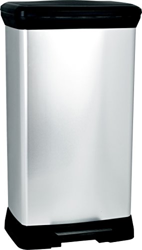 CURVER 187177 - Cubo de Basura con Pedal (50 L, Polipropileno, Metal, 39 x 29 x 73 cm), Polipropileno, metálico