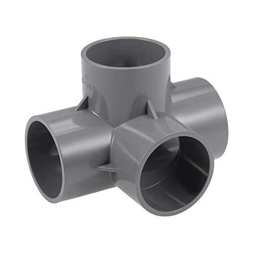 sourcing map Tubo PVC, Codo PVC de 4 Vías, Conector PVC 50mm, Reductor PVC de Forma en T, Reductor Manguera, Accesorio de Tubería, Gris
