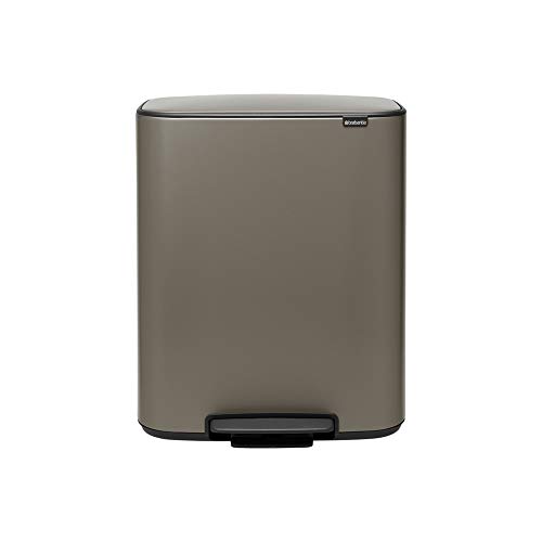 Brabantia Bo Cubo de pedal de cocina para reciclaje, 2 x 30L, color platinum