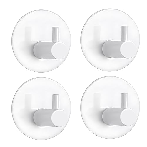 ZUIMENG Ganchos Adhesivos para Pared, 4 Piezas Colgadores pared Adhesivos Resistentes, Sin Taladro Percha pared de Acero Inoxidable para Baño y Cocina (Blanco)