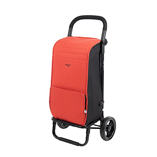 Carlett - Carro de la Compra, Carrito Plegable para Supermercado, con 2 Ruedas Resistentes a la Lluvia y una Gran Capacidad de 25kg, Bolsa Principal de 38L, Bolsillo Posterior – Color Rojo