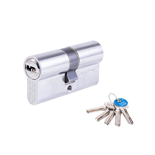 Tesa Assa Abloy, T65D4550N, Cilindro de Seguridad, T60 DS, Doble Embrague, Leva Larga, Llave - Llave, Niquelado, 45 x 50 mm