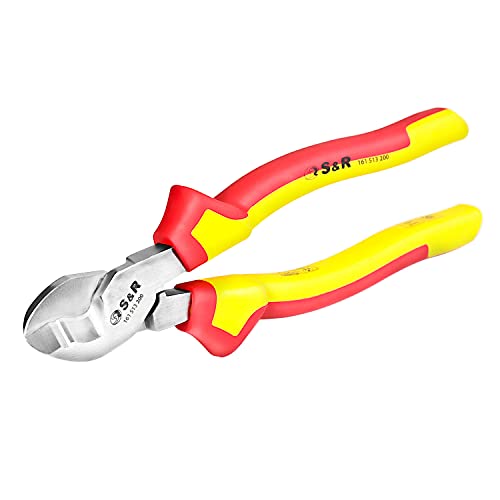 S&R Tijera Cortacables electricista aislada VDE hasta 1000 V - Pelacables 20 cm acero 70C dureza 66 HRC