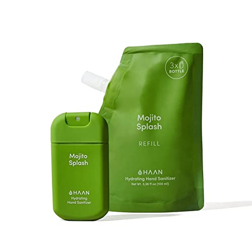 HAAN - Pack Recarga 100ml + Gel Hidroalcohólico 30ml - Desinfectante de Manos Hidratante en Spray con Aloe Vera – Aroma Mojito Splash