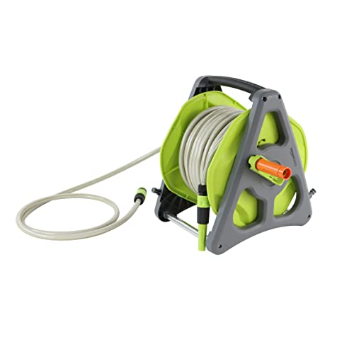 Amazon Basics - Portamangueras enrrollable de pared con manguera de 30 m