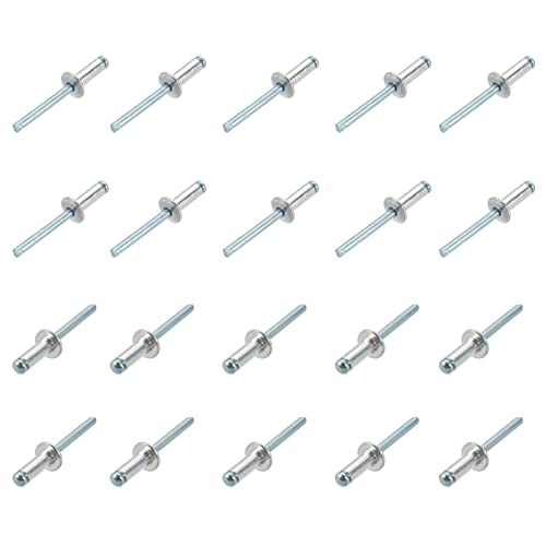 QUARKZMAN 6mm x 16mm Ciego Remaches x 20uds Aluminio/Acero Abierto Extremo Remache para Metal y Plástico y Cuero, [Plateado Tono]