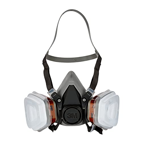 3M 6002 C1 Semimáscara respiradora reutilizable para pintura con doble filtro, Protección respiratoria, Peso facial 82 gr, Gris