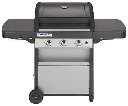 CAMPINGAZ 3 Series Classic Grill Barbacoa de Gas de 3 quemadores, 9,6 kW de Potencia, Sistema InstaClean EasyClean, Parrilla y Placa de Acero, 2 mesas Laterales, 1438 x 642 x 1106 mm