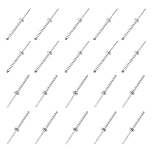 QUARKZMAN 4mm x 40mm Ciego Remaches x 20uds Aluminio/Acero Abierto Extremo Remache para Metal y Plástico y Cuero, [Plateado Tono]