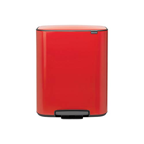 Brabantia Bo Cubo de pedal de cocina grande, 60 litros, color rojo pasión