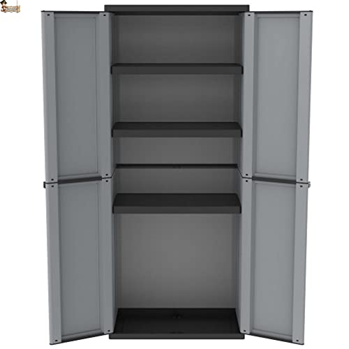 BricoLoco.com Armario Alto Exterior o Interior. Mueble en Resina para jardín, terraza, despensa, Cocina. Dos Puertas y Tres baldas de Altura Regulable