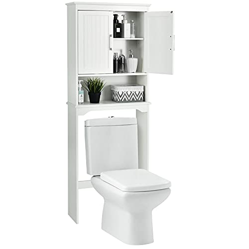 COSTWAY Mueble Salva Espacio Arriba del Inodoro, Torre de Armario sobre Inodoro/WC, Organizador sobre Lavadora con 3 Repisas, Estante Baño con Repisa Interna Regulable Repisa Abierta