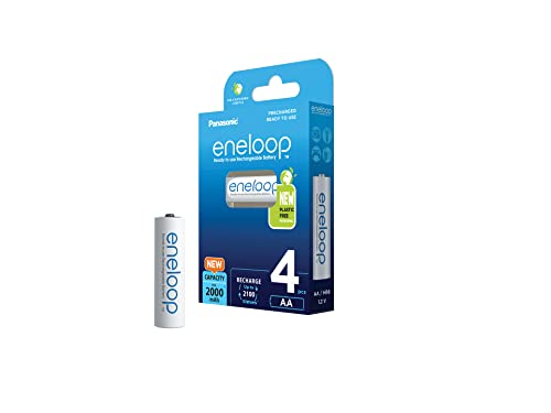 Panasonic eneloop Pilas Ready-to-Use Ni-MH, AA/Mignon, Pack de 4, Capacidad mínima Mejorada de 2000 mAh, Vida útil de 2100 recargas, Pilas Recargables envase Libre de plásticos, Blue