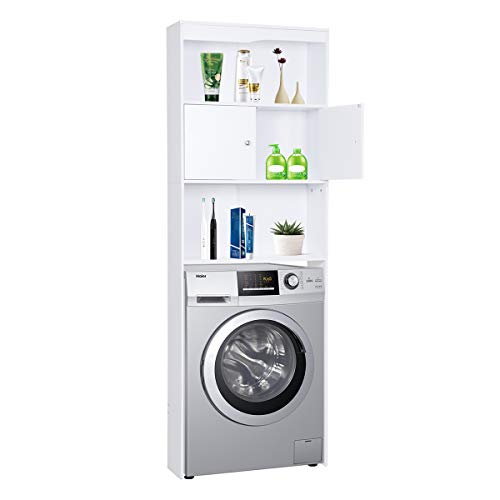 Happy Home – Armario para Lavadora, estantería de baño, Armario para Lavadora, Armario de baño con Puerta y 3 estantes para Inodoro, Cuarto de baño, balcón (Blanco) – 62,5 x 19,5 x 178 cm
