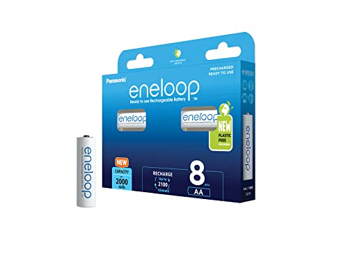 Panasonic eneloop Pilas Ready - to - Use Ni - MH, AA/Mignon, Pack de 8, Capacidad mínima Mejorada de 2000 mAh, Vida útil de 2100 recargas, Pilas Recargables envase Libre de plásticos, Blue