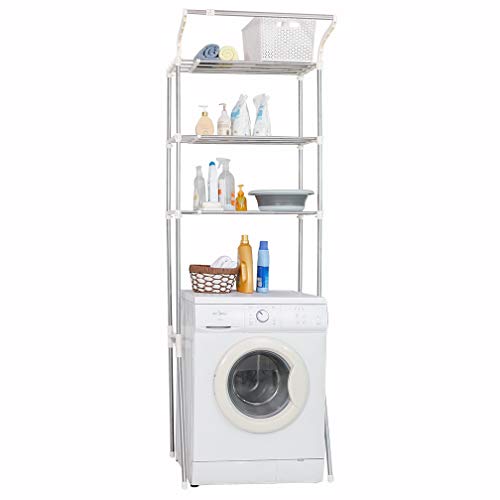 Hershii Estante de 3 niveles para cuarto de lavado sobre el inodoro/lavadora, organizador de baño, ajustable, ahorro de espacio, con barra para colgar ropa, color marfil