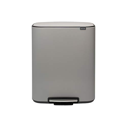 Brabantia Bo Cubo de Basura con Pedal, Stainless Steel, Hormigón Mineral Gris, 60L