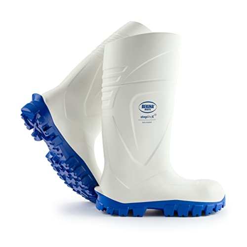 Botas de Goma de Seguridad de Calidad con Puntera de Acero desarrolladas para la Industria alimentaria, de fácil Limpieza y desinfección, Incl. Plantilla para pies Secos, Blanco, EU 36