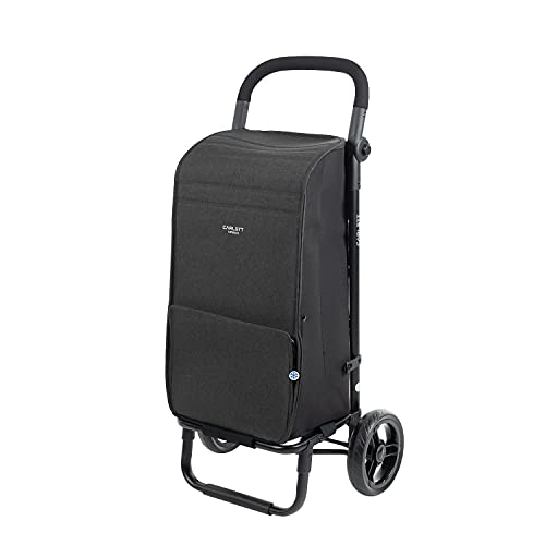 Carlett – Carro de la Compra, Carrito Plegable para Supermercado, con 2 Ruedas Resistentes a la Lluvia y una Gran Capacidad de 25kg, Bolsa Principal de 38L, Bolsillo Posterior – Color Negro