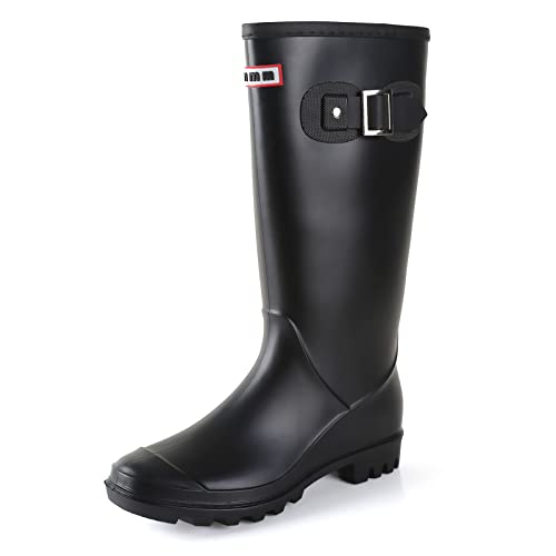 Foinledr Botas de Agua Mujer Botas de lluvia Comodas Botas Agua Botines Botas de Goma Botas Para La lluvia Rain Boots, Negro, 39 EU