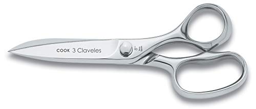 3 Claveles Prof Profesional Acero Inoxidable Tijeras de Cocinero línea Cook para Carne Pescado, Brillo, Pollo Caza Pizza Filo microdentado Accesorios de Cocina de 8