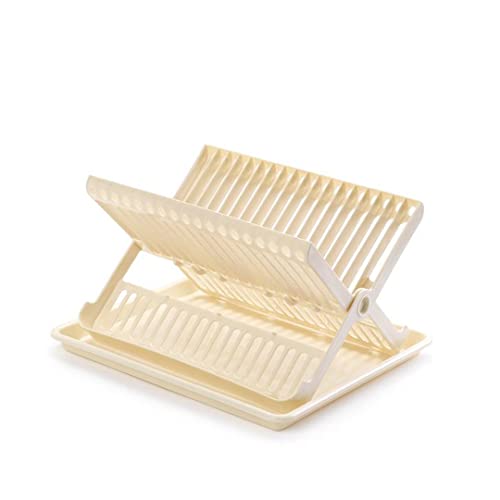 CABLEPELADO Escurreplatos Plegable de plastico con Bandeja, Secaplatos Plegable plástico con Bandeja, Soporte para Platos Plegable de plástico, 37 cm de Largo, 33 cm de Fondo y 21 cm de Alto, Crema