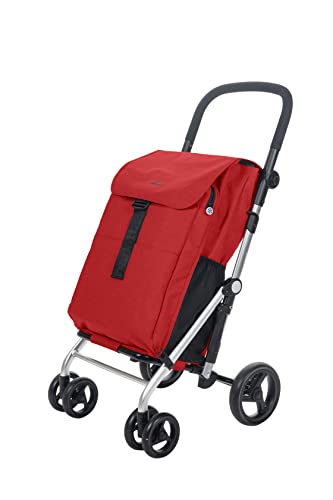 Carlett - Carro de la Compra, Carrito Plegable para Supermercado, de 4 Ruedas Resistentes a la Lluvia y Gran Capacidad de 32kg, Bolsa Principal 64L, Térmica 10,5L - Modelo Clasic Family, Color Rojo