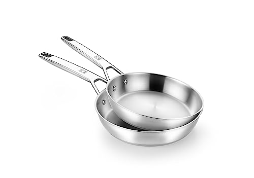 BRA Signature - Set 2 Sartenes 24-28, Acero Inox 18/10 Profesional Sin Antiadherente, Triple Fondo Difusor Apto Todo Tipo De Cocinas E Inducción, Acabado Pulido Brillante