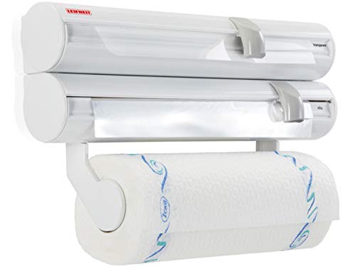Leifheit Portarrollos de pared Rolly Mobil ComfortLine con portarrollos extraíble, sujeta rollos de cocina, portarrollos triple con cuchillas afiladas, Color Blanco/Gris, 44 x 14 x 45 cm