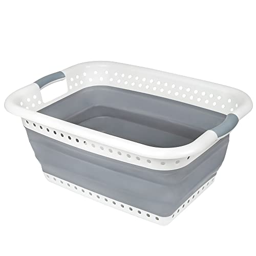 Edaygo Cesta Plegable para la Colada, 37 Litros, de Plástico Gris-Blanco, Dimensiones Desplegada aprox. 60, 9 x 45,4 x 26,7 cm (A x A x P)