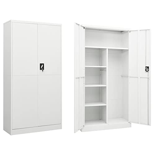 Gecheer Armario de Taquilla con 2 Puertas y 4 Estantes Armario Multifunción Organizador de Almacenamiento de Acero Blanco 90x40x180 cm