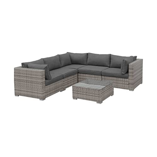 Alice's Garden - Muebles de jardín de Resina Tejida - Napoli - Tonos de Gris, Cojines Gris - 5 Asientos - 2 sillones sin reposabrazos, 3 sillones de Esquina, una Mesa de Centro
