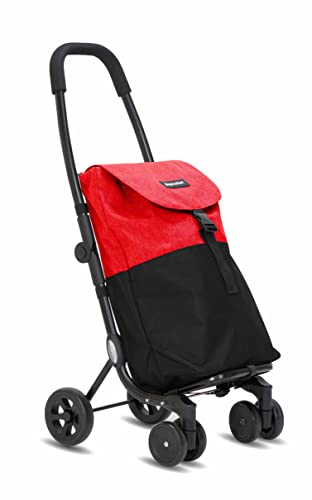 Carro de la Compra Plegable Playmarket Go Four, Cuatro Ruedas, Color Rojo y Negro