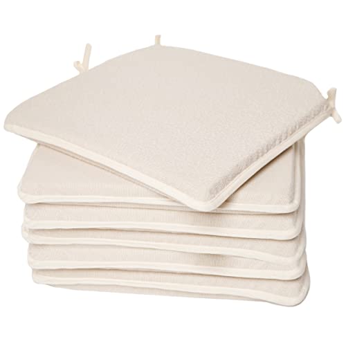 ZK ZuresKa Cojines Sillas Jardin. Pack 6 Cojines para Sillas de Terraza, Cocina, Patio, Balcón, Salón 40x40x4cm (con Ribete). Ideal para decoración Interior o Exterior. (Blanco, 6)