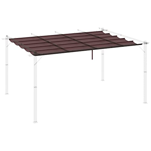 Outsunny Cubierta para Pérgola 3,5x2,5 m Techo de Repuesto Retráctil para Sombrilla Toldo de Tela para Cenador Jardín con 10 Orificios de Drenaje Café