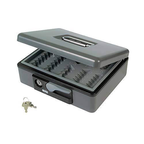 Amig - Caja de caudales | Caja de seguridad para dinero, billetes y monedas | Con bandeja portamonedas y 2 llaves | Color Gris | Acero | 230 x 185 x 80 mm
