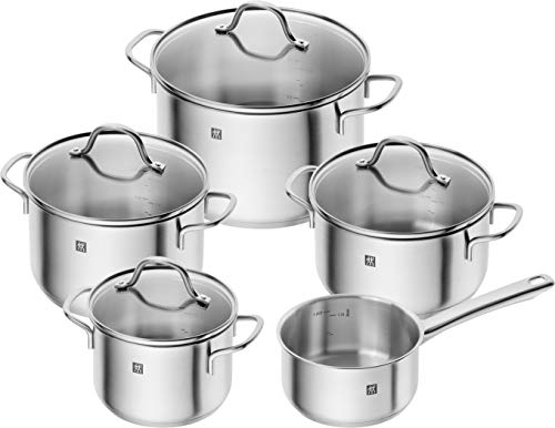 ZWILLING Juego de ollas Flow, 4 tapas, aptas para inducción, acero inoxidable, 5-teilig